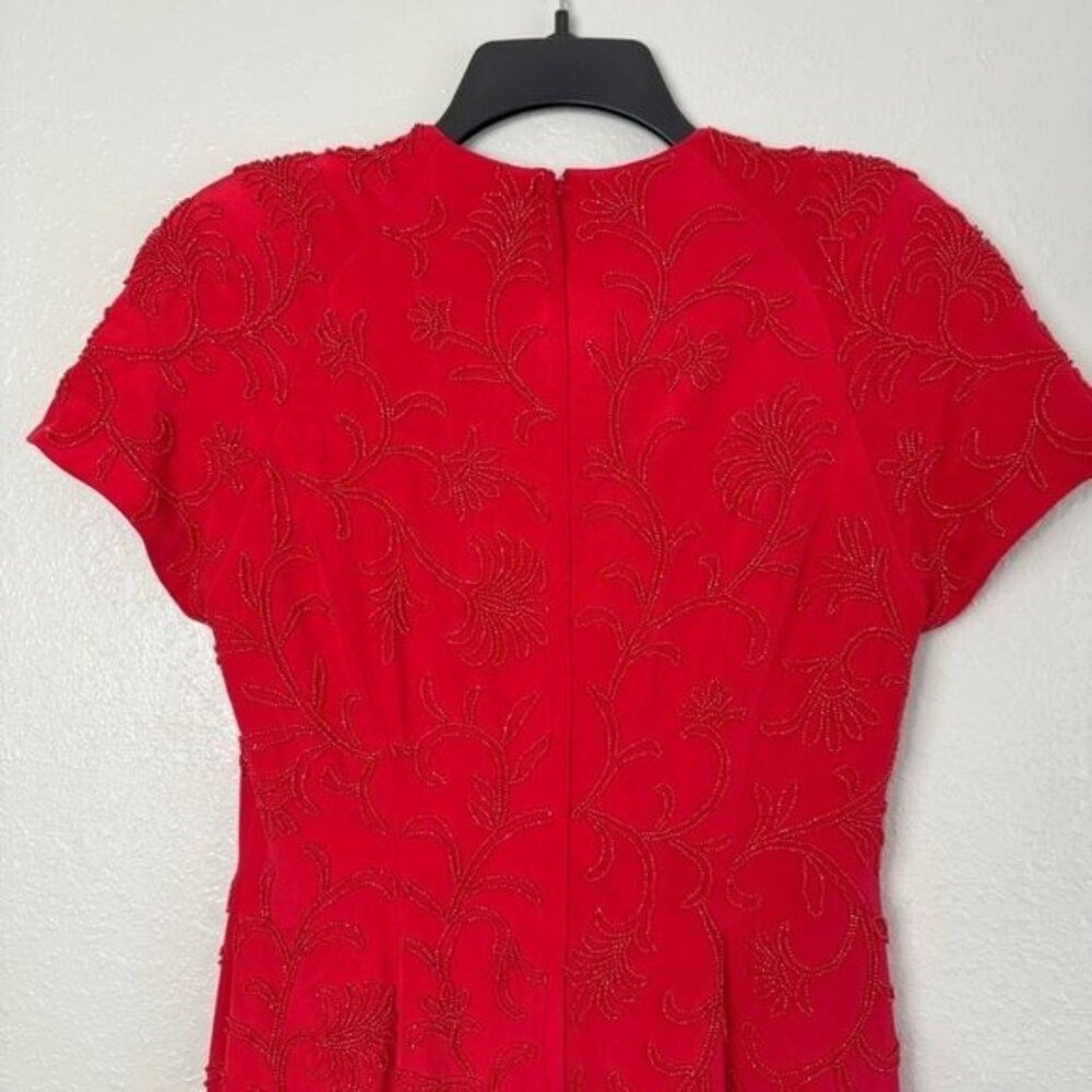 Carmen Marc Valvo silk vintage red floral sequin sheath dress 6 formal - Picture 8 of 13